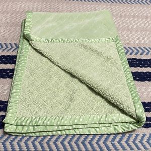 Pottery Barn Kids Green Sherpa Satin Polka Dot Trim Baby Blanket Lovey 30x40”